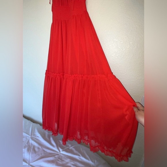 NWT Banana Republic Red Ruffle Georgette Tiered Halter Maxi Dress SIZE S - Picture 11 of 14